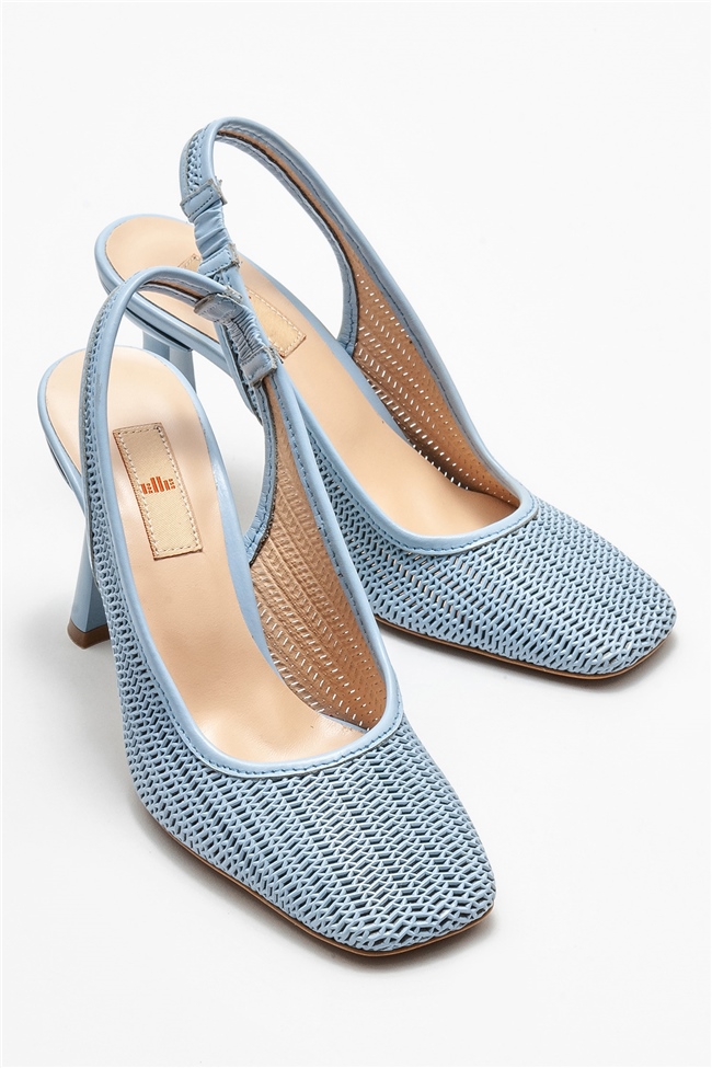 Mavi Deri Kadın Topuklu Ayakkabı